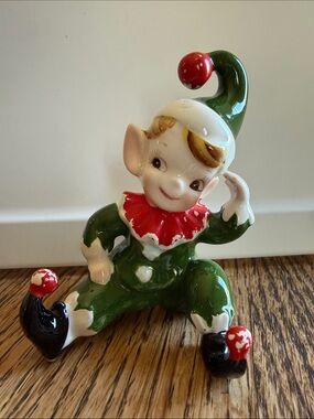 Vintage Norcrest Ceramic Christmas Sitting Elf with Hat